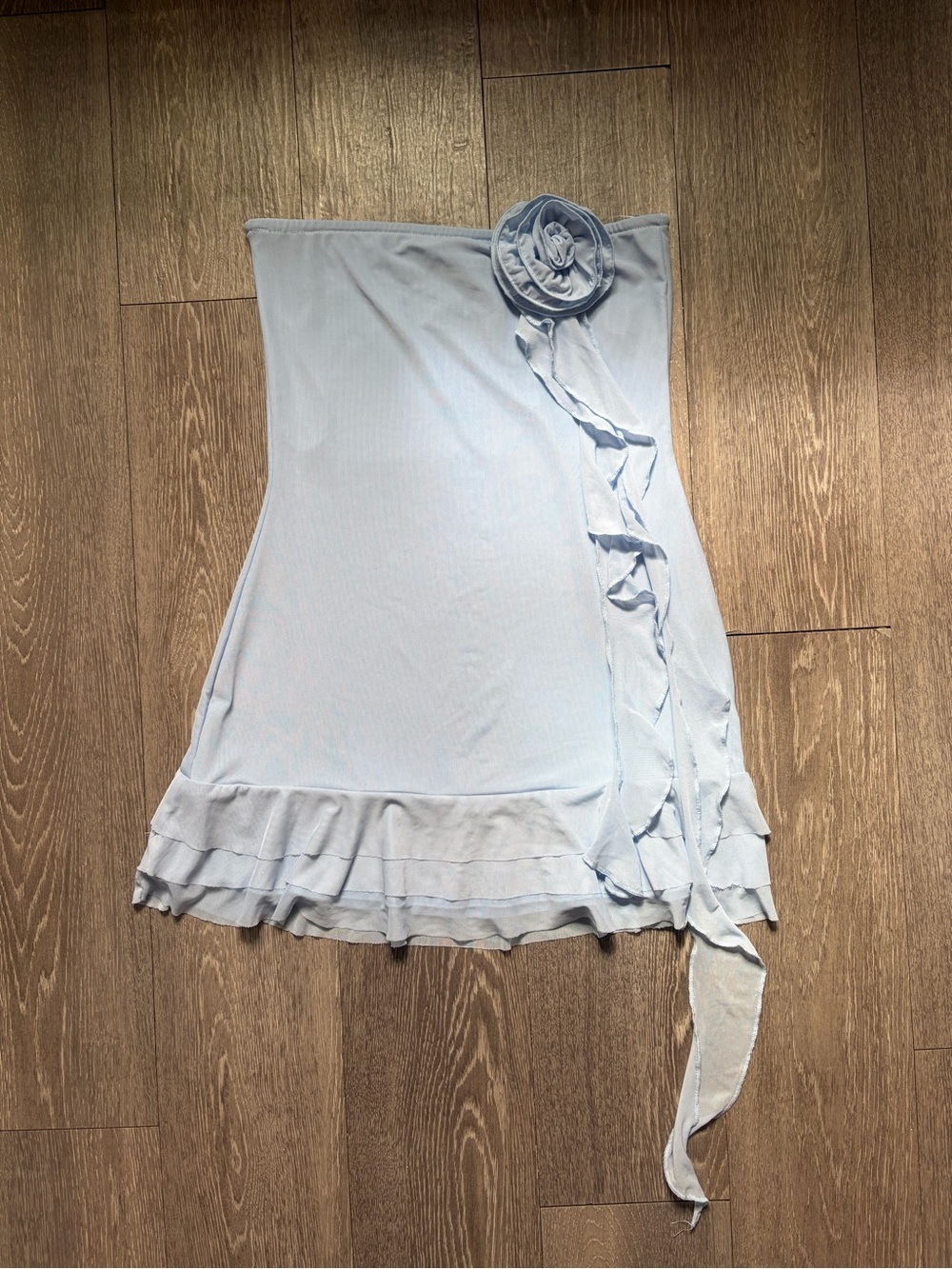 Edikted Light Blue Strapless Mini Dress with Ruffle Detail